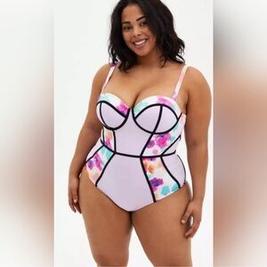 Torrid slim fix underwire piping 1pc swimsuit- sz 4